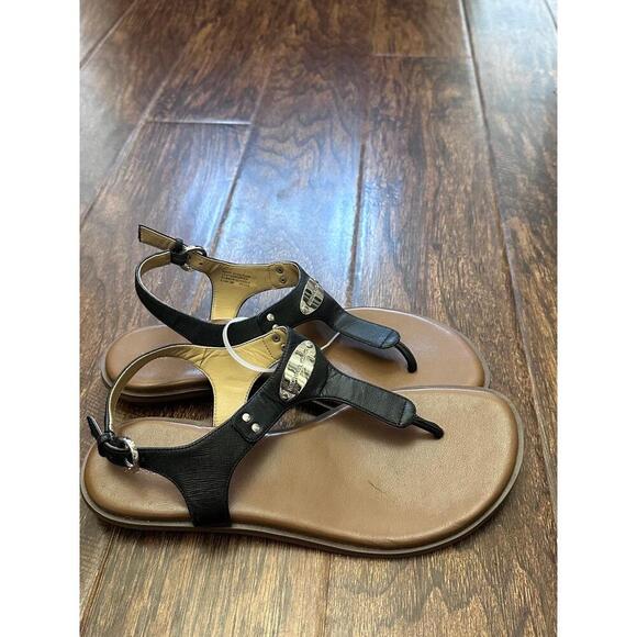 MICHAEL KORS Womens 8.5M Black Thong Flat Sandals MK Logo Casual Summer - Picture 6 of 7